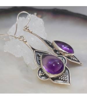 Boucles d'oreilles argent ethniques et améthystes