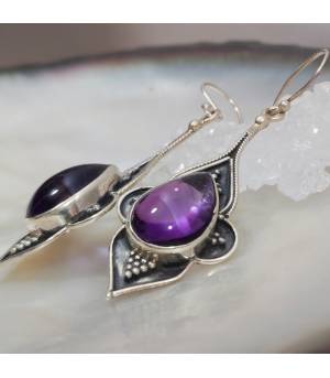 Boucles d'oreilles argent ethniques et améthystes