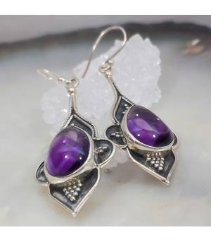 Boucles d'oreilles argent ethniques et améthystes