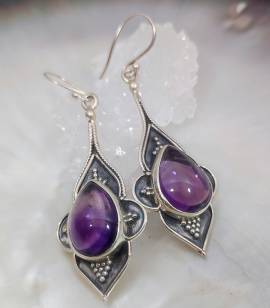 Boucles d'oreilles argent ethniques et améthystes