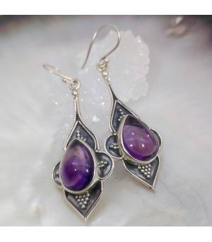 Boucles d'oreilles argent ethniques et améthystes