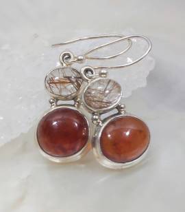 Boucles d'oreilles argent duo de quartz rutilé et de grenat