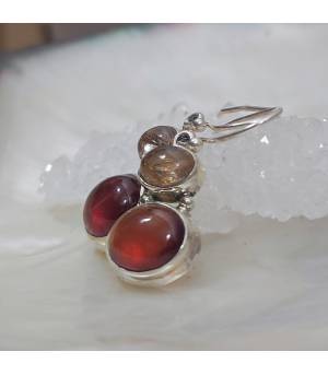 Boucles d'oreilles argent duo de quartz rutilé et de grenat