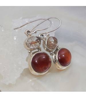 Boucles d'oreilles argent duo de quartz rutilé et de grenat