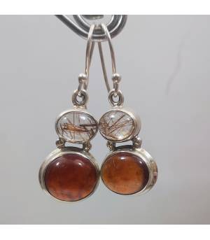 Boucles d'oreilles argent duo de quartz rutilé et de grenat