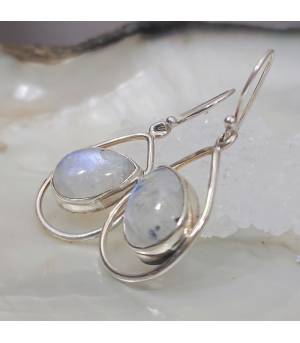 Boucles d'oreilles argent "spirit" pierre de lune arc en ciel