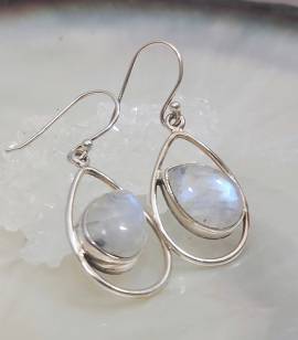 Boucles d'oreilles argent "spirit" pierre de lune arc en ciel