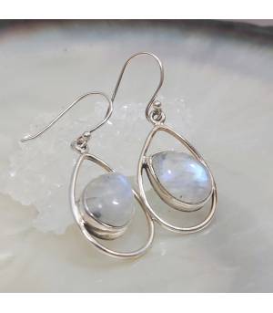 Boucles d'oreilles argent "spirit" pierre de lune arc en ciel
