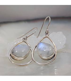 Boucles d'oreilles argent "spirit" pierre de lune arc en ciel