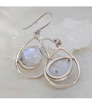 Boucles d'oreilles argent "spirit" pierre de lune arc en ciel