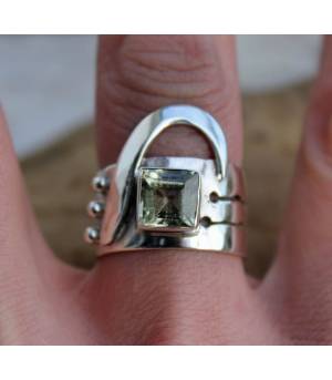 Bague vintage anneau argent citrine naturelle