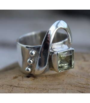 Bague vintage anneau argent citrine naturelle
