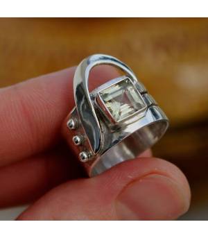 Bague vintage anneau argent citrine naturelle