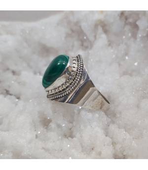 Bague argent style ethnique pierre naturelle malachite