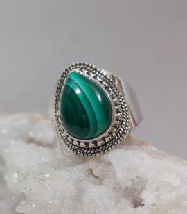 Bague argent style ethnique pierre naturelle malachite
