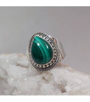 Bague argent style ethnique pierre naturelle malachite
