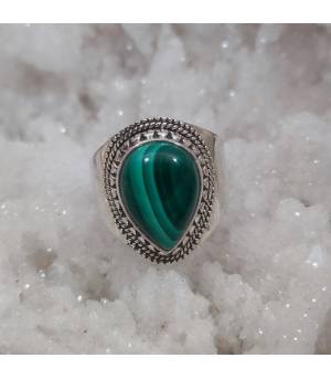 Bague argent style ethnique pierre naturelle malachite