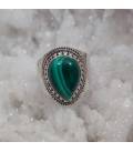 Bague argent style ethnique pierre naturelle malachite