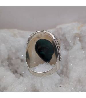 Bague ethnique en argent et malachite