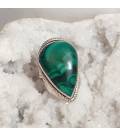 Bague ethnique en argent et malachite