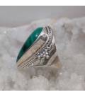Bague ethnique en argent et malachite
