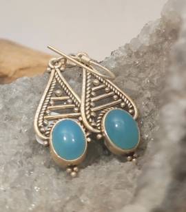 Boucles d'oreilles argent et calcédoine naturelle