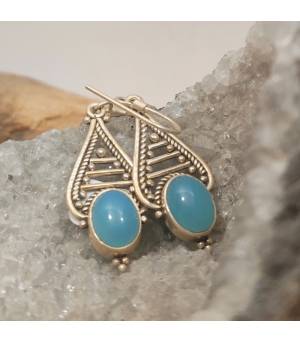 Boucles d'oreilles argent et calcédoine naturelle