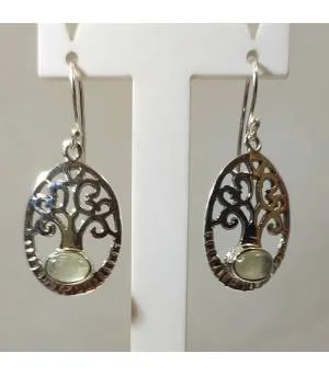 Boucles d'oreilles argent Arbre de Vie Préhnite