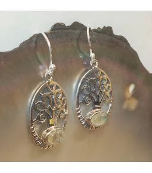 Boucles d'oreilles argent Arbre de Vie Préhnite
