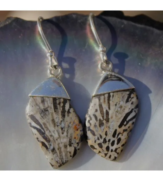 Boucles d'oreilles argent bijoux ethniques artisanaux fossile pierres shantilight Boucles d'oreilles argent bijoux ethniques artisanaux fossile pierres shantilight