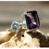 Bijoux indiens bague duo pierres naturelles améthyste aigue marine shantilight