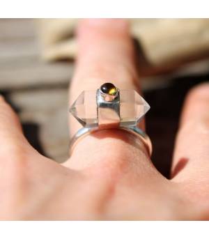 Bague argent pierres quartz et tourmaline