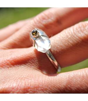 Bague argent pierres quartz et tourmaline