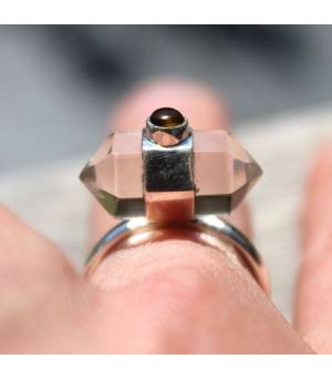 Bague argent pierres quartz et tourmaline