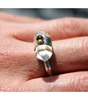 Bague argent pierres quartz et tourmaline