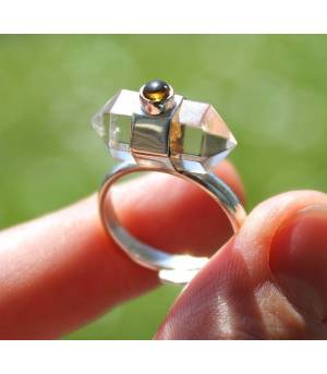 Bague argent pierres quartz et tourmaline