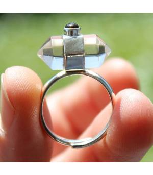 Bague argent pierres quartz et tourmaline