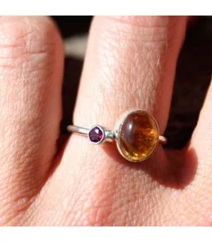 Bague argent pierres naturelles de citrine et grenat