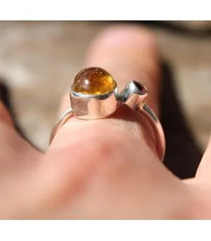 Bague argent pierres naturelles de citrine et grenat