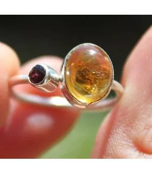 Bague argent pierres naturelles de citrine et grenat