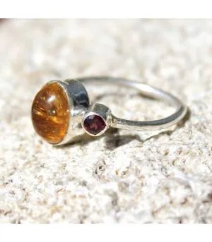 Bague argent pierres naturelles de citrine et grenat