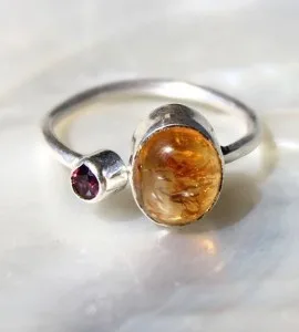 Bague argent pierres naturelles de citrine et grenat