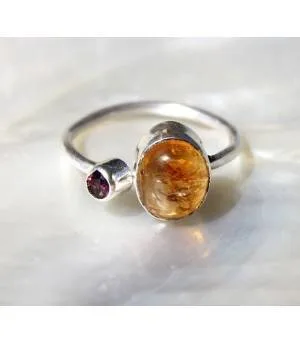 Bague argent pierres naturelles de citrine et grenat