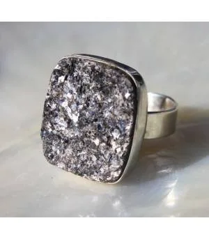 Bague argent ajustable pierre brute de biotite shantilight