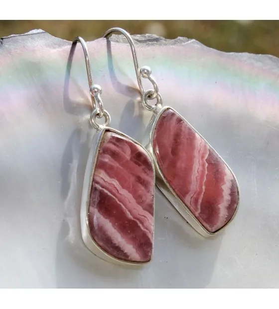 Boucles d'oreilles argent bijoux pierres naturelles rhodochrosite shantilight Boucles d'oreilles argent bijoux pierres naturelles rhodochrosite shantilight