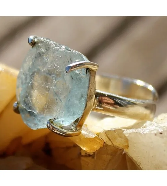 Bague ethnique bijoux argent pierre brute aigue marine shantilight Bague ethnique bijoux argent pierre brute aigue marine shantilight