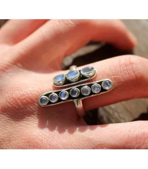 Bague argent bijoux ethnique pierres de lunes arc en ciel shantilight