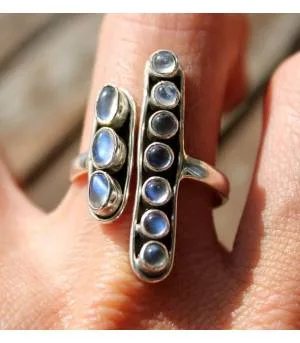 Bague argent bijoux ethnique pierres de lunes arc en ciel shantilight