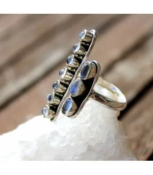 Bague argent bijoux ethnique pierres de lunes arc en ciel shantilight