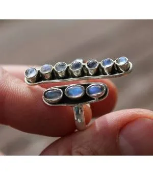 Bague argent bijoux ethnique pierres de lunes arc en ciel shantilight